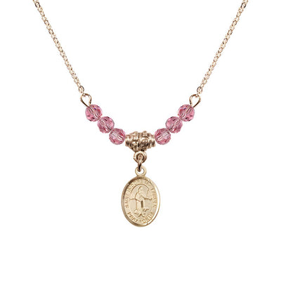 St. Isidore the Farmer Oval 14kt Gold-filled 4mm Rose Austrian Crystal Beaded Necklace, Measures 1/2-inch by 1/4-inch, Gift Box, Bliss Manufacturing