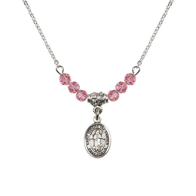 St. Isidore the Farmer Oval Sterling Silver 4mm Rose Austrian Crystal Beaded Necklace, Measures 1/2-inch by 1/4-inch, Gift Box, Bliss Manufacturing