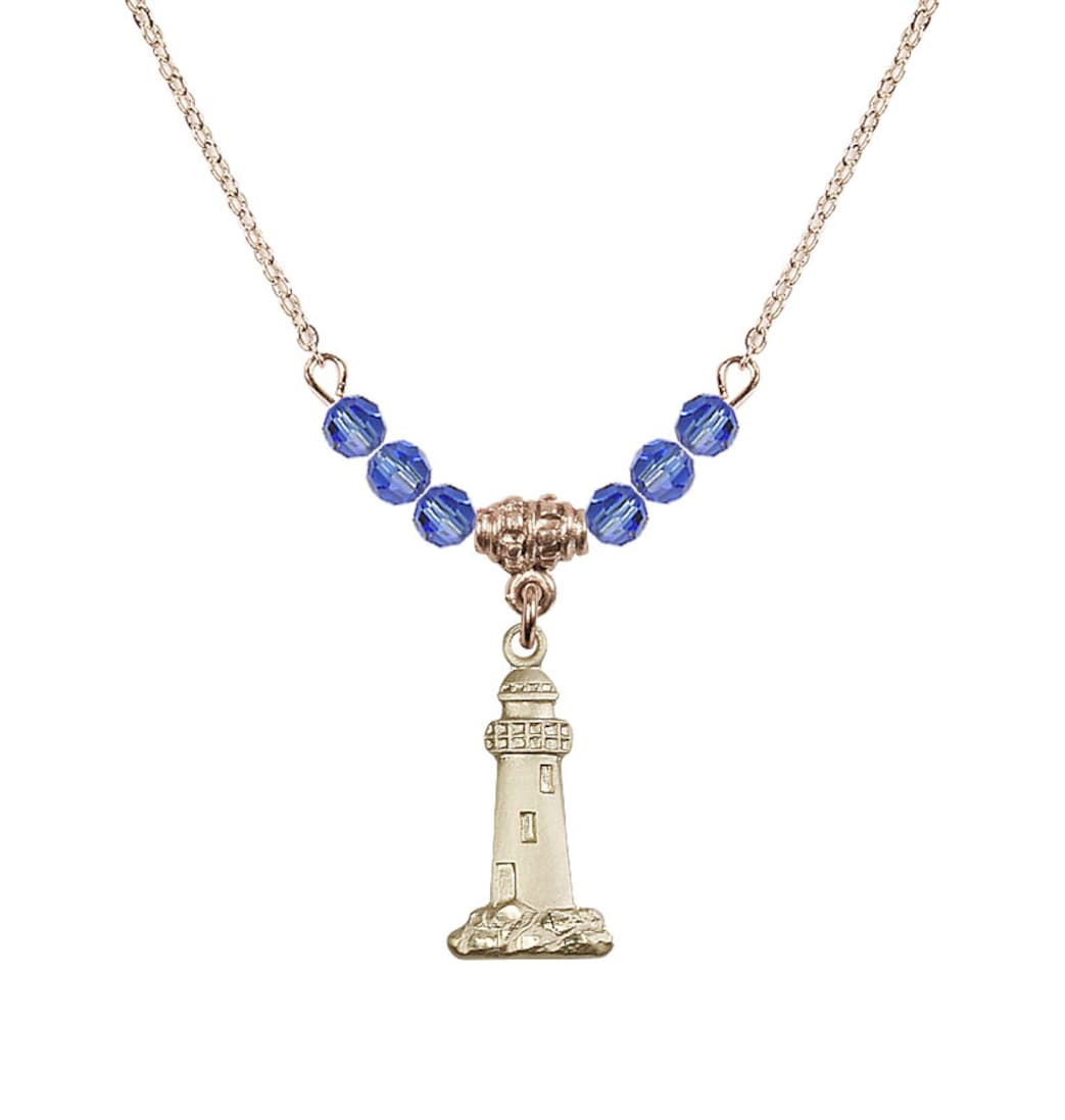 Bliss September-Sapphire Gold-filled Lighthouse Beaded Necklace,