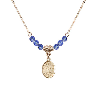 St. Isidore the Farmer Oval 14kt Gold-filled 4mm Sapphire Austrian Crystal Beaded Necklace, Measures 1/2-inch by 1/4-inch, Gift Box, Bliss Manufacturing