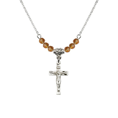 Pewter Holy Communion Crucifix Topaz Beaded Necklace, Measures 1/2-inch tall by 3/8-inch wide, Bliss Manufacturing