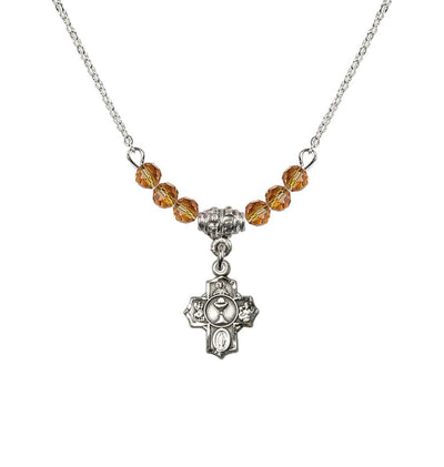 Pewter Communion 5-Way Cross Topaz Beaded Necklace, Measures 1/2-inch tall by 3/8-inch wide, Bliss Manufacturing