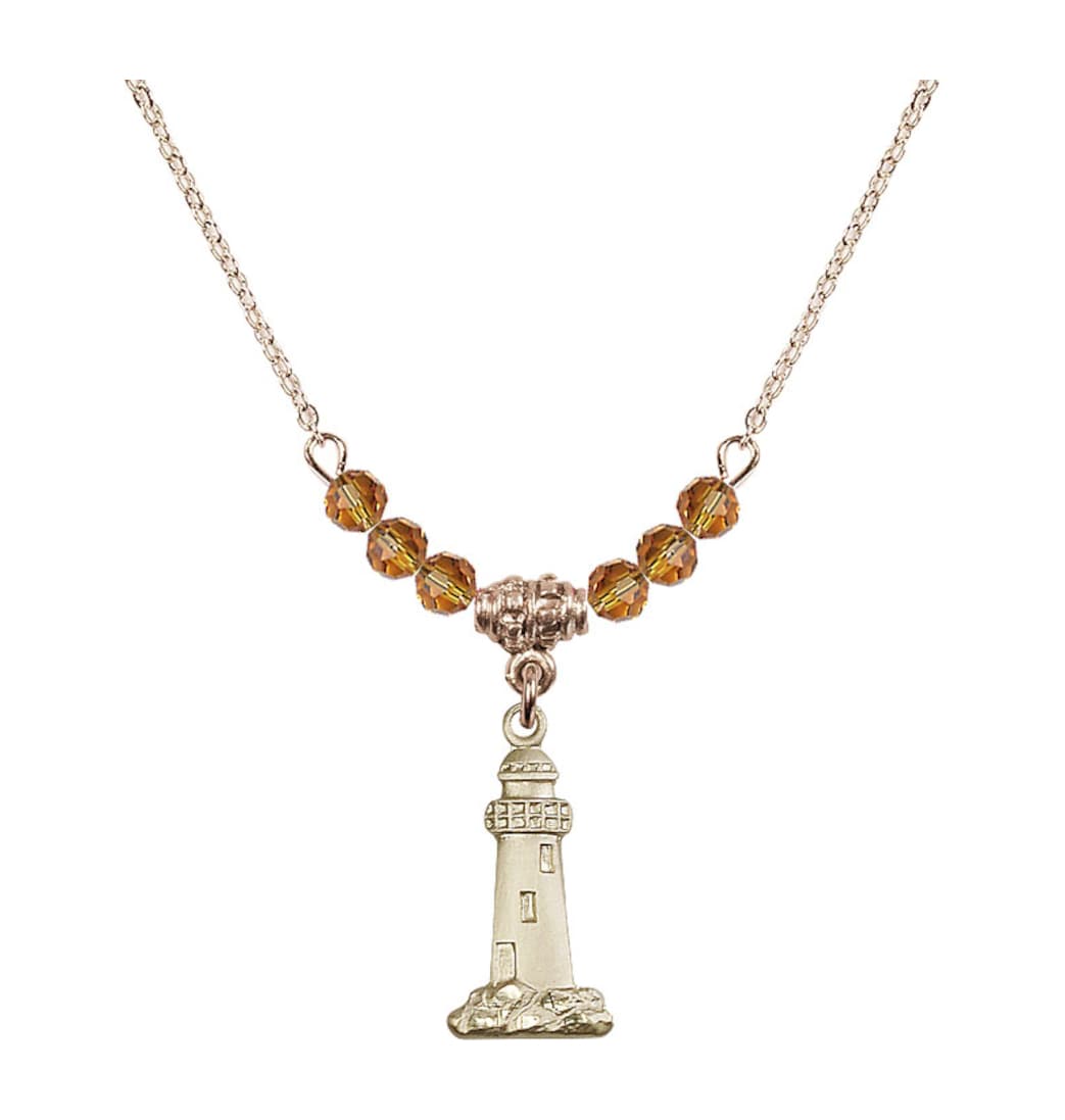 Bliss November-Topaz Gold-filled Lighthouse Beaded Necklace,