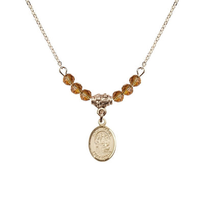 Holy Family 14kt Gold-filled Charm Beaded Necklace with 18" Gold-plated Chain in 4mm Austrian Crystal Topaz Beads, Bliss Manufacturing
