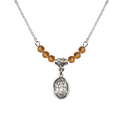 iss St. Isidore the Farmer Oval Sterling Silver 4mm Topaz Austrian Crystal Beaded Necklace, Measures 1/2-inch by 1/4-inch, Gift Box, Bliss Manufacturing