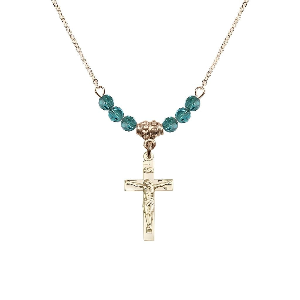 Bliss Gold-plated Holy Communion Crucifix Zircon Beaded Necklace, Measures 1/2-inch tall by 3/8-inch wide