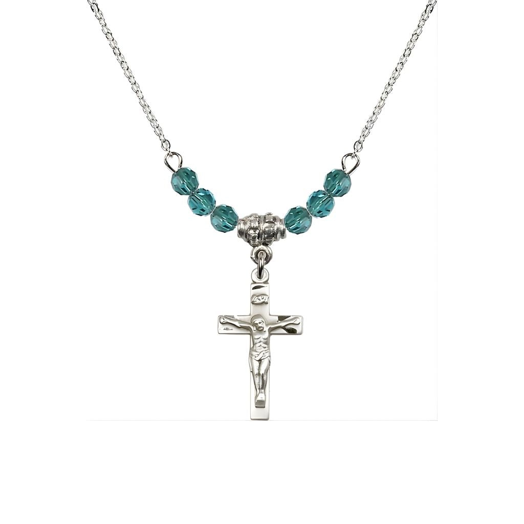 Bliss Pewter Holy Communion Crucifix Zircon Beaded Necklace, Measures 1/2-inch tall by 3/8-inch wide