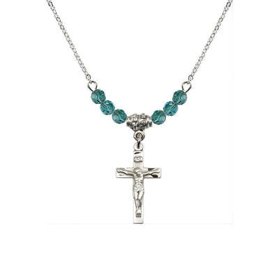 Pewter Holy Communion Crucifix Zircon Beaded Necklace, Measures 1/2-inch tall by 3/8-inch wide, Bliss Manufacturing