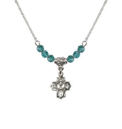 Pewter Communion 5-Way Cross Zircon Beaded Necklace, Measures 1/2-inch tall by 3/8-inch wide, Bliss Manufacturing