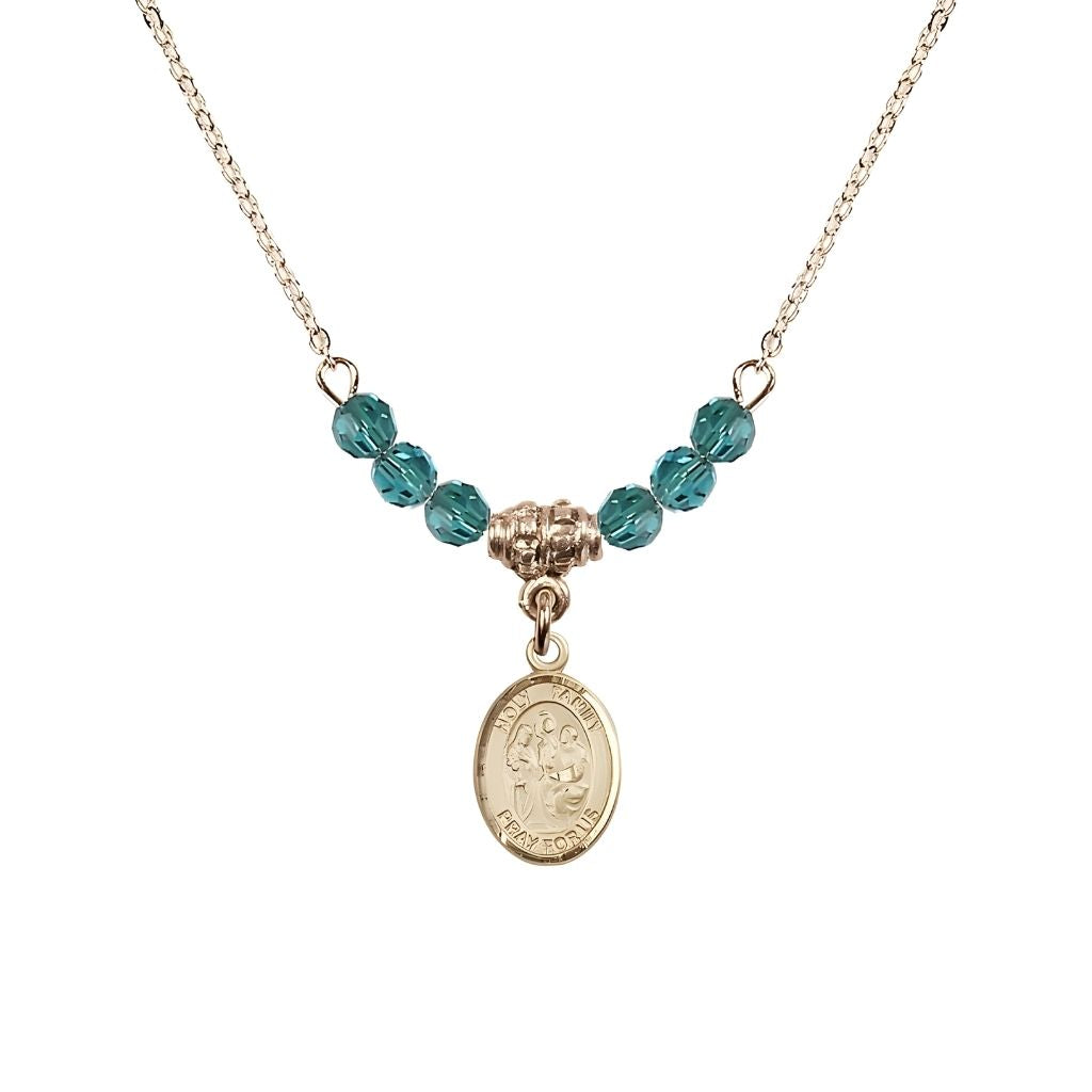 Bliss Holy Family 14kt Gold-filled Charm Beaded Necklace with 18" Gold-plated Chain in 4mm Austrian Crystal Zircon Beads