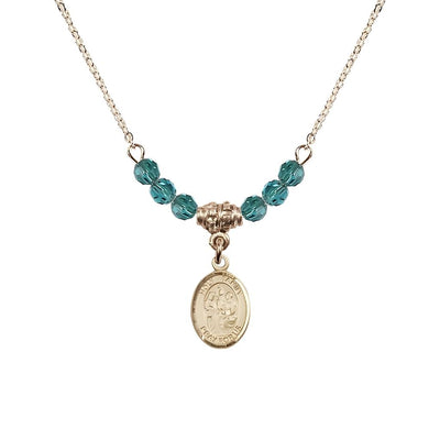 Holy Family 14kt Gold-filled Charm Beaded Necklace with 18" Gold-plated Chain in 4mm Austrian Crystal Zircon Beads, Bliss Manufacturing