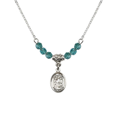 Holy Family Sterling Silver Charm Beaded Necklace with 18" Plated Chain in 4mm Austrian Crystal Zircon Beads, Bliss Manufacturing