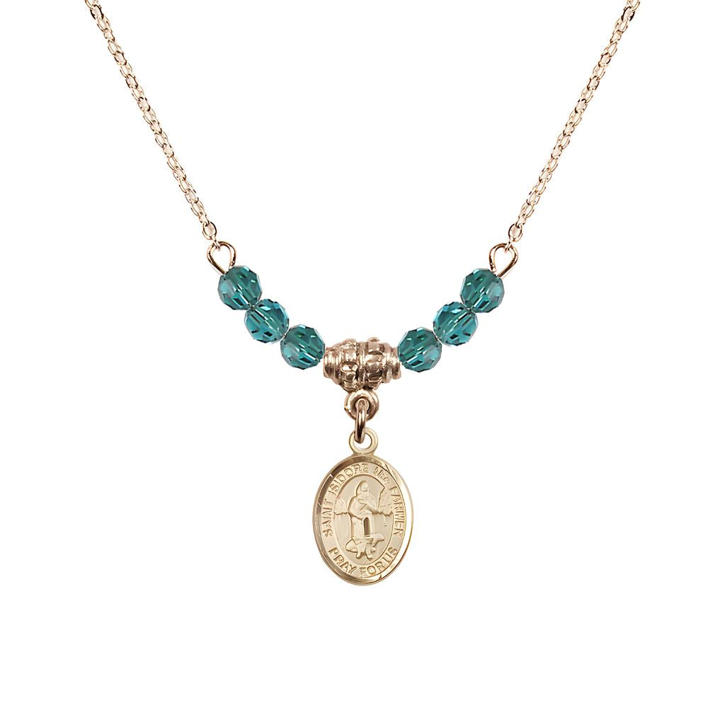 Bliss St. Isidore the Farmer Oval 14kt Gold-filled 4mm Zircon Austrian Crystal Beaded Necklace, Measures 1/2-inch by 1/4-inch, Gift Box.