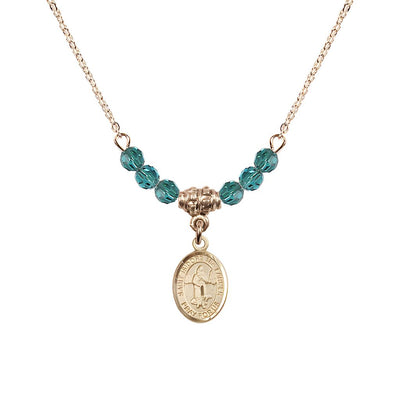 St. Isidore the Farmer Oval 14kt Gold-filled 4mm Zircon Austrian Crystal Beaded Necklace, Measures 1/2-inch by 1/4-inch, Gift Box, Bliss Manufacturing