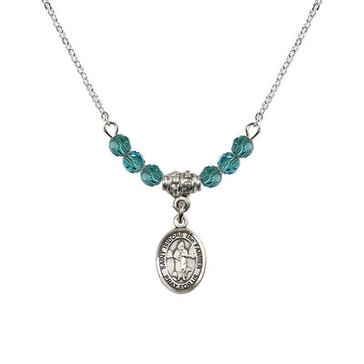 St. Isidore the Farmer Oval Sterling Silver 4mm Zircon Austrian Crystal Beaded Necklace, Measures 1/2-inch by 1/4-inch, Gift Box, Bliss Manufacturing