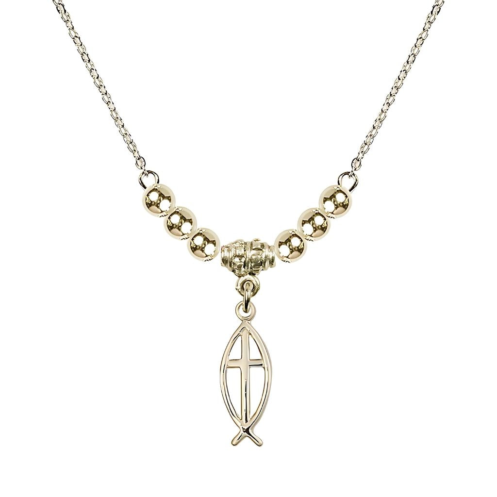 Bliss Fish Cross Gold-filled 4mm Gold-plated Necklace with Chain, Medal Measures 3/4 inch tall by 1/4 inch wide