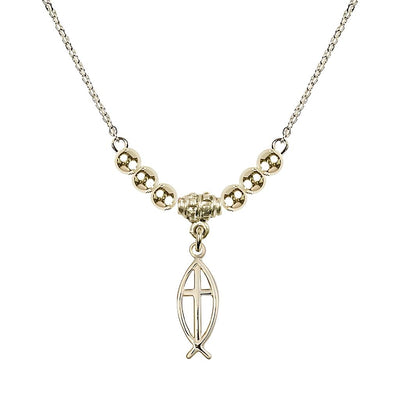 Fish Cross Gold-filled 4mm Gold-plated Necklace with Chain, Medal Measures 3/4 inch tall by 1/4 inch wide, Bliss Manufacturing