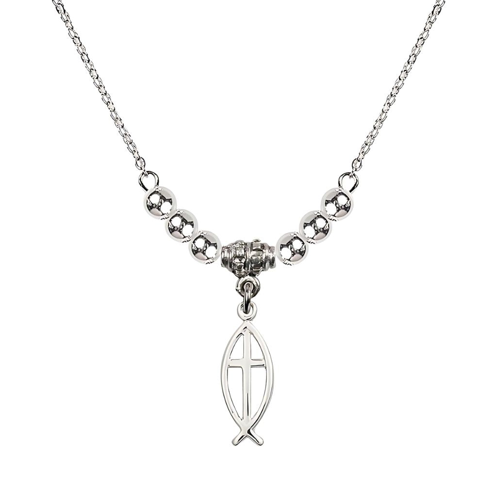 Bliss Fish Cross Silver-plated Necklace with Chain, 3/4 inch tall by 1/4 inch wide