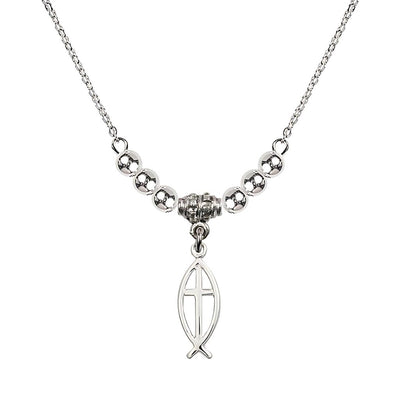 Fish Cross Silver-plated Necklace with Chain, 3/4 inch tall by 1/4 inch wide, Bliss Manufacturing