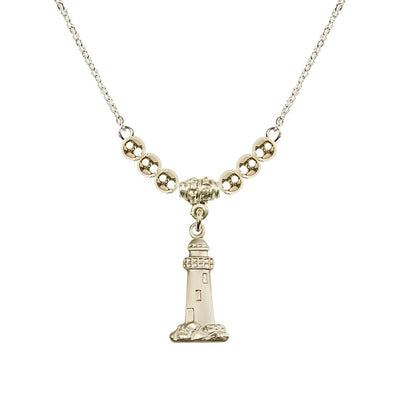 Gold-filled Gold-filled Lighthouse Beaded Necklace, Medal Measures 3/4-inch tall by 3/8-inch wide, Bliss Manufacturing