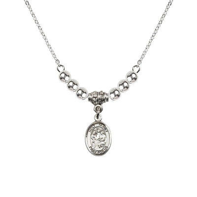 Holy Family Sterling Silver Charm Beaded Necklace with 18" Plated Chain in 4mm Sterling Silver Beads, Bliss Manufacturing