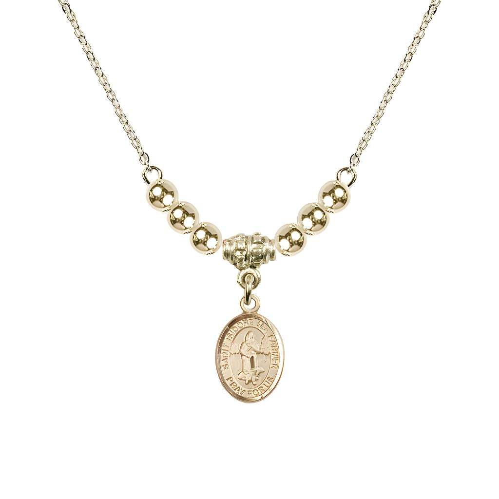 Bliss St. Isidore the Farmer Oval 14kt Gold-filled 4mm Austrian Crystal Beaded Necklace, Measures 1/2-inch by 1/4-inch, Gift Box.