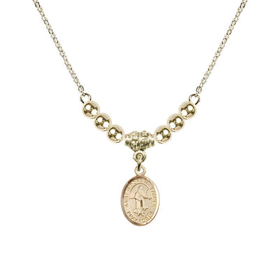 St. Isidore the Farmer Oval 14kt Gold-filled 4mm Austrian Crystal Beaded Necklace, Measures 1/2-inch by 1/4-inch, Gift Box, Bliss Manufacturing