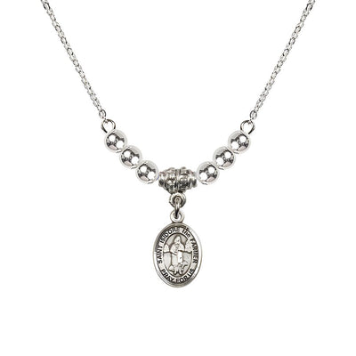 St. Isidore the Farmer Oval Sterling Silver 4mm Austrian Crystal Beaded Necklace, Measures 1/2-inch by 1/4-inch, Gift Box, Bliss Manufacturing