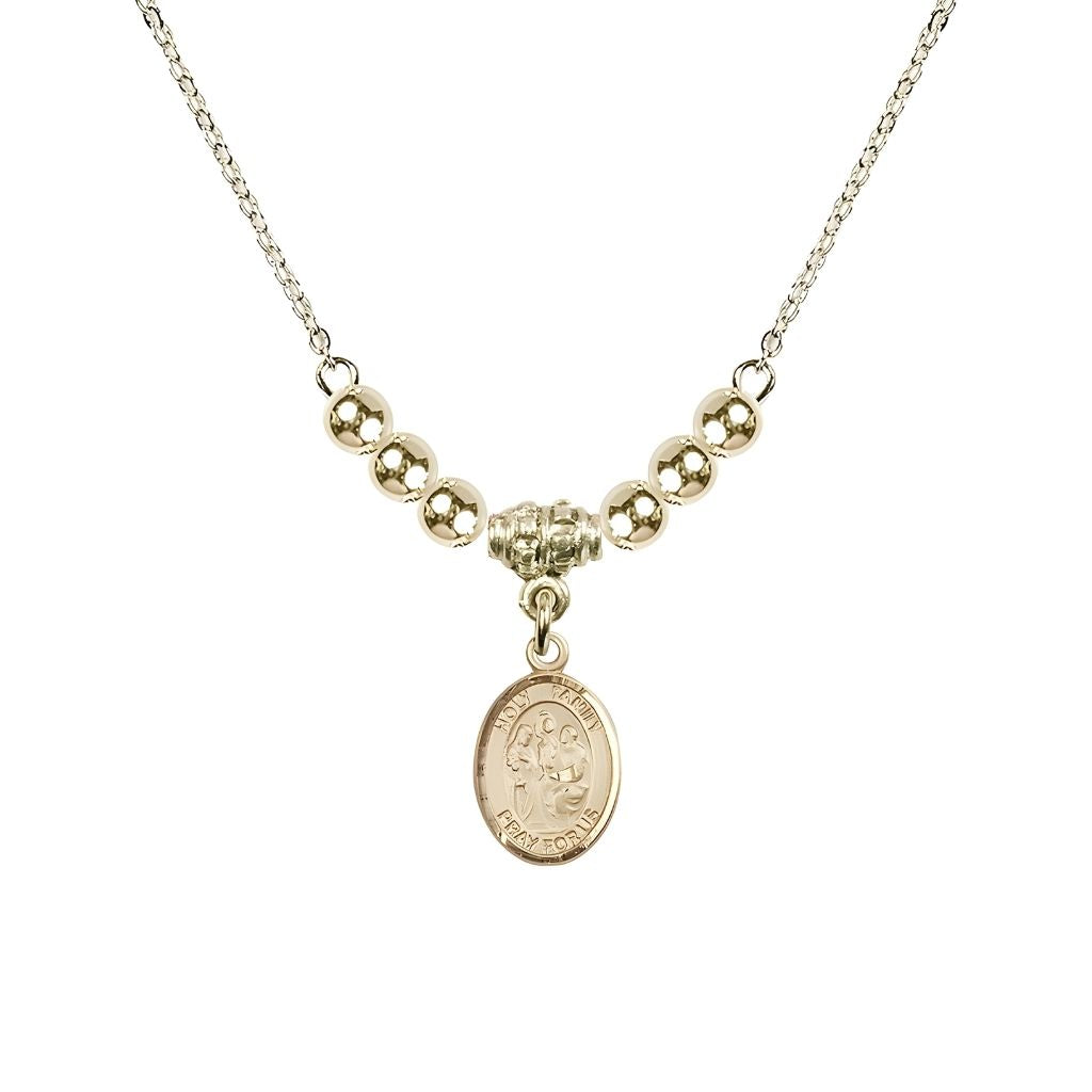 Bliss Holy Family 14kt Gold-filled Charm Beaded Necklace with 18" Gold-plated Chain in 4mm Austrian Crystal Gold-filled Beads