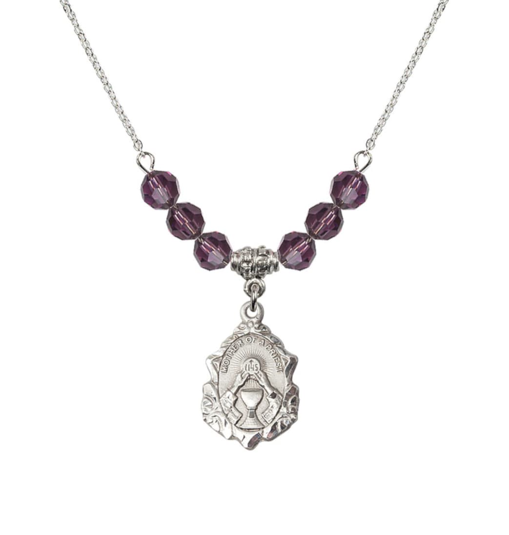 Bliss Sterling Silver Mother of a Priest 6mm Amethyst Beaded Necklace,