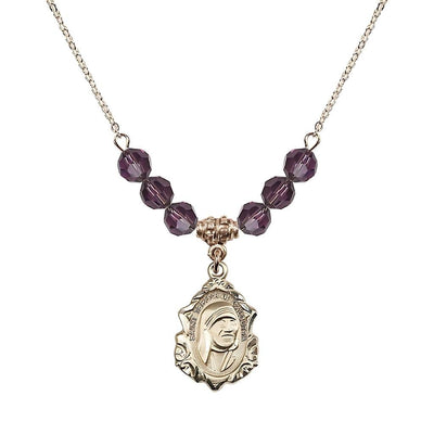 St. Teresa of Calcutta 14kt Gold-filled Crystal Birthstone Necklace with 6mm Amethyst Crystal Beads, Bliss Manufacturing