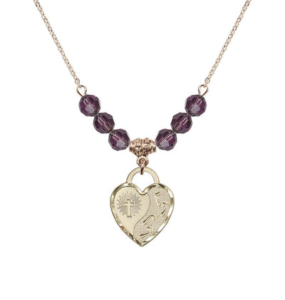 Gold-Filled Double Cross 6mm Beaded Necklace In Amethyst, Bliss Manufacturing