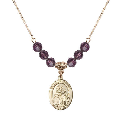 St. Joan of Arc Oval 14kt Gold-filled 6mm Amethyst Austrian Crystal Beaded Necklace, Measures 3/4 inch tall by 1/2-inch wide, Gift Box, Bliss Manufacturing