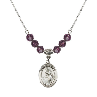 St. Joan of Arc Oval Sterling Silver 6mm Amethyst Austrian Crystal Beaded Necklace, Measures 3/4 inch tall by 1/2-inch wide, Gift Box, Bliss Manufacturing