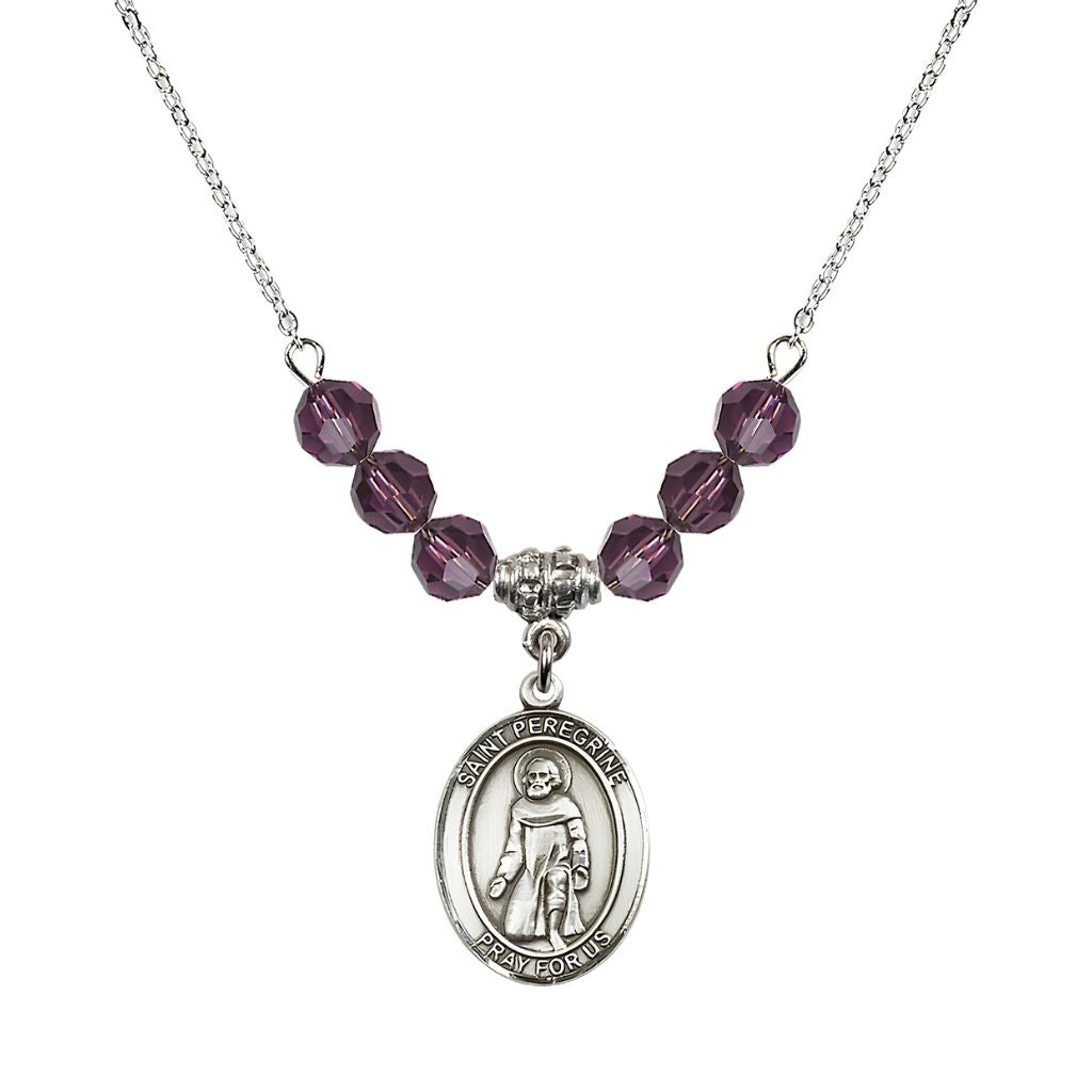 Bliss Our Lady of Fatima Sterling Silver 6mm Amethyst Beaded Necklace, Measures 3/4 inch tall by 1/2-inch wide, Gift Box