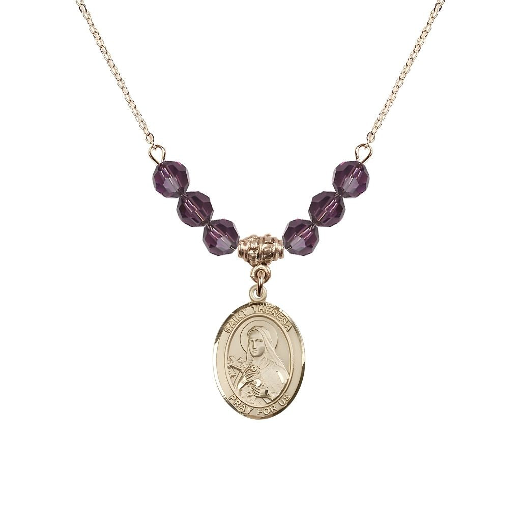 Bliss St. Theresa Gold-filled 6mm Amethyst Austrian Crystal Birthstone Necklace