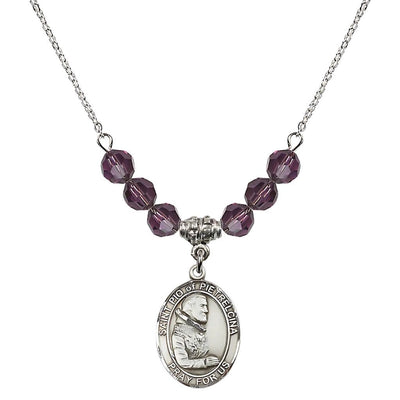 Sterling Silver St. Padre Pio of Pietrelcina Amethyst Crystal Birthstone Necklace, Bliss Manufacturing