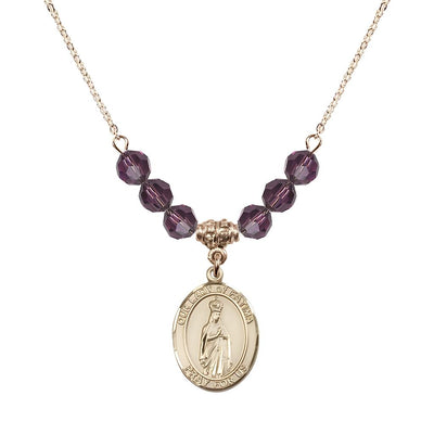 Our Lady of Fatima Gold-filled 6mm Amethyst Beaded Necklace, Measures 3/4 inch tall by 1/2-inch wide, Gift Box, Bliss Manufacturing