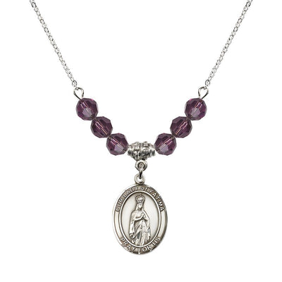 Our Lady of Fatima Sterling Silver 6mm Amethyst Beaded Necklace, Measures 3/4 inch tall by 1/2-inch wide, Gift Box, Bliss Manufacturing