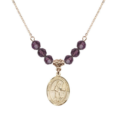 St. Isidore the Farmer Oval 14kt Gold-filled 6mm Amethyst Austrian Crystal Beaded Necklace, Measures 3/4 inch tall by 1/2-inch wide, Gift Box, Bliss Manufacturing
