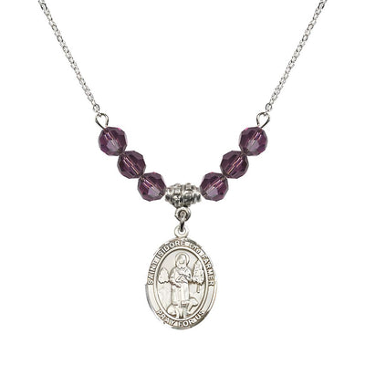 St. Isidore the Farmer Oval Sterling Silver 6mm Amethyst Austrian Crystal Beaded Necklace, Measures 3/4 inch tall by 1/2-inch wide, Gift Box, Bliss Manufacturing