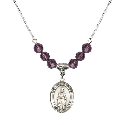 Our Lady of Victory Sterling Silver 6mm Amethyst Austrian Crystal Beaded Necklace with Plated Chain, Bliss Manufacturing