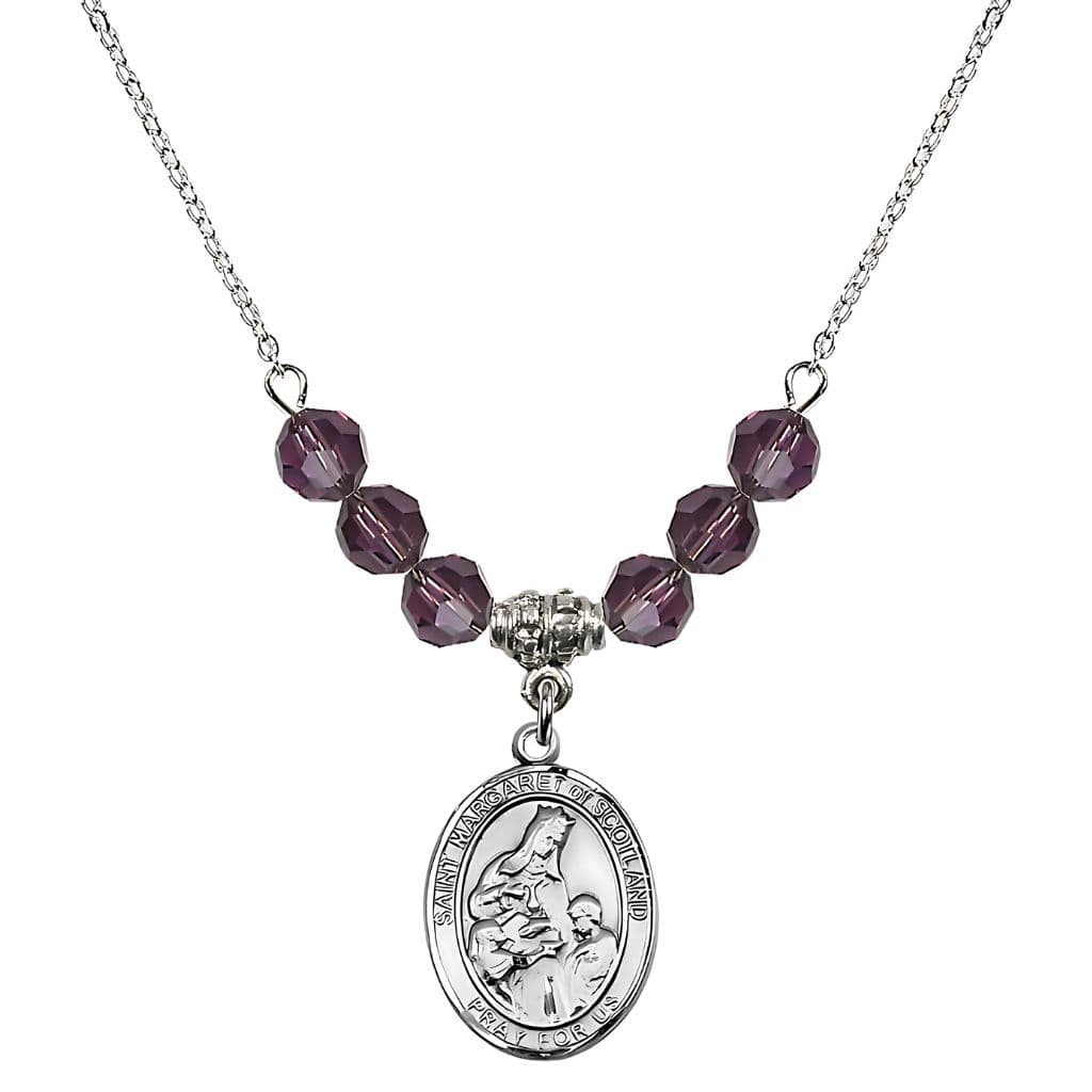 Bliss St. Margaret of Scotland Sterling Silver Crystal Birthstone Bead Necklace in Amethyst,