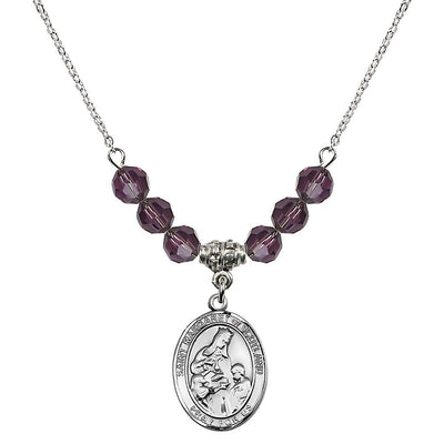 St. Margaret of Scotland Sterling Silver Crystal Birthstone Bead Necklace in Amethyst, Bliss Manufacturing