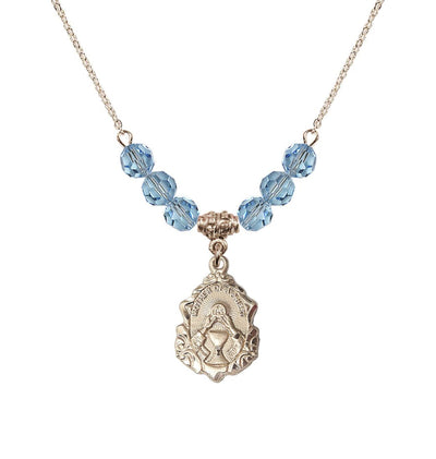 Gold-filled Mother of a Priest 6mm Aqua Beaded Necklace, Bliss Manufacturing