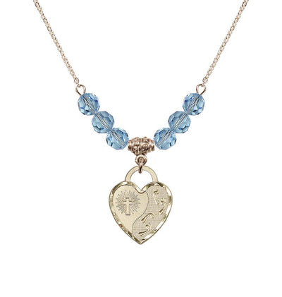 Gold-Filled Double Cross 6mm Beaded Necklace In Aqua, Bliss Manufacturing