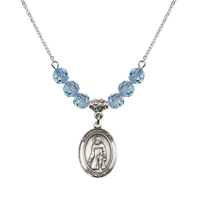 Our Lady of Fatima Sterling Silver 6mm Aqua Beaded Necklace, Measures 3/4 inch tall by 1/2-inch wide, Gift Box, Bliss Manufacturing