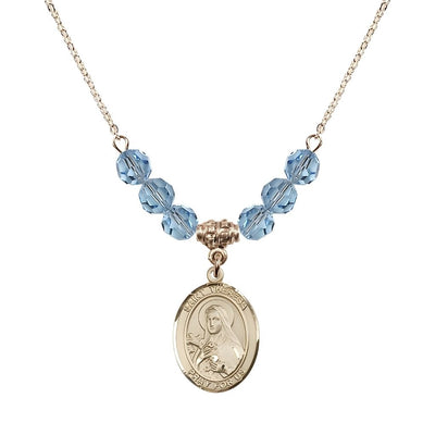 St. Theresa Gold-filled 6mm Aqua Austrian Crystal Birthstone Necklace, Bliss Manufacturing