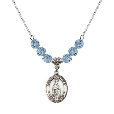Our Lady of Fatima Sterling Silver 6mm Aqua Beaded Necklace, Measures 3/4 inch tall by 1/2-inch wide, Gift Box, Bliss Manufacturing