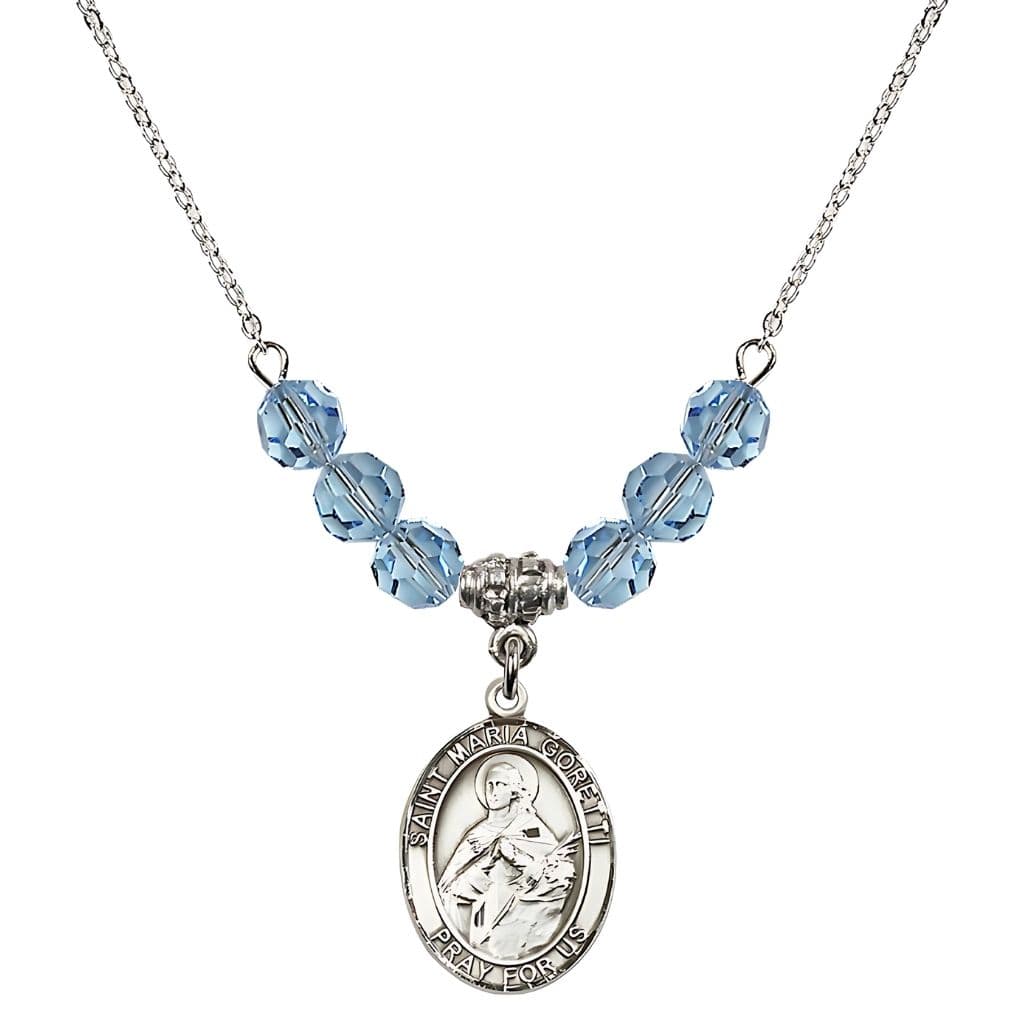 Bliss St. Maria Goretti Sterling Silver Crystal Birthstone Necklace in Aqua,